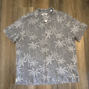 Tommy Bahama Shirt Mens Size XL Gray Camp Palm All Over Print 100% Silk Tropical